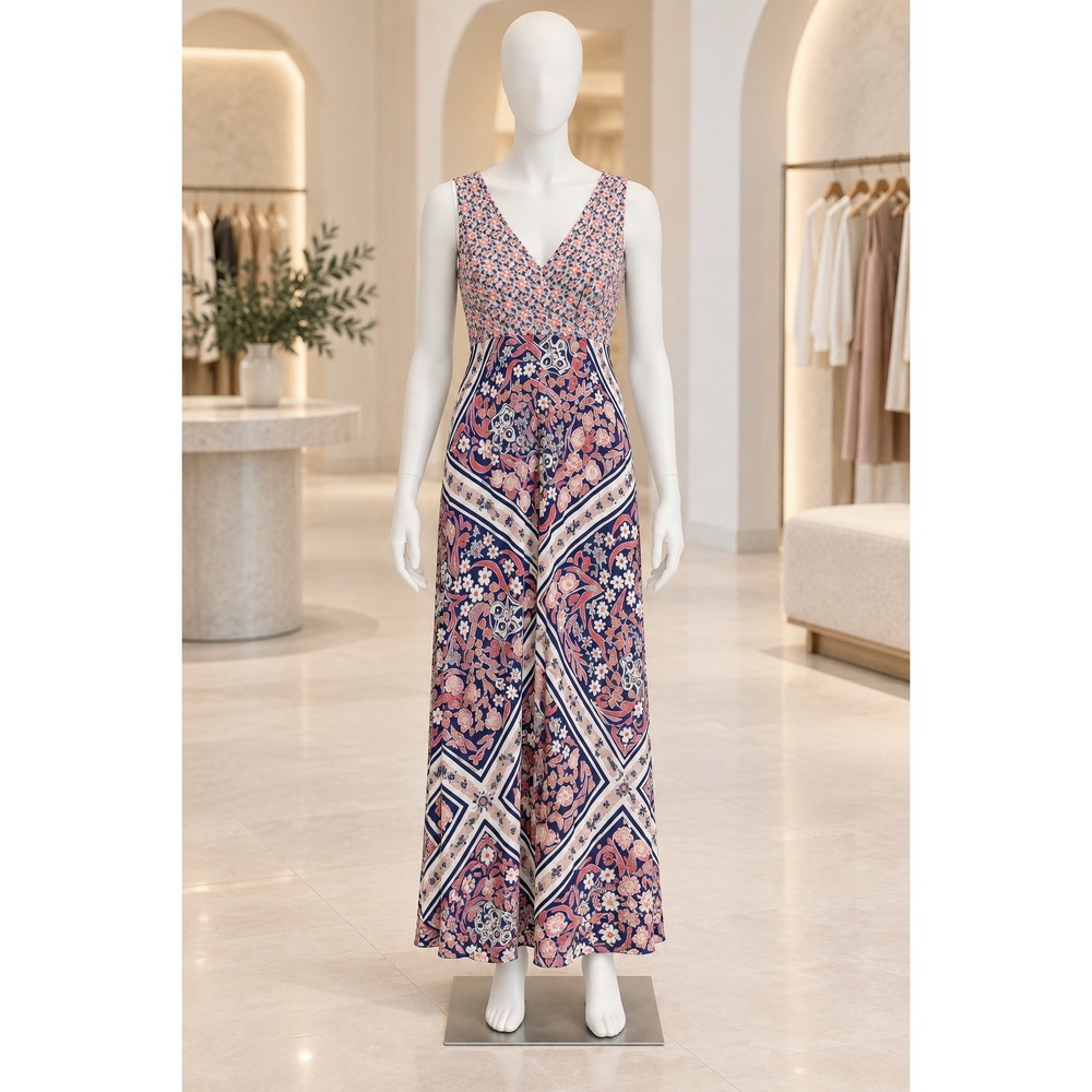 Allison New York Womens Alessia Dress Floral Scarf Print Midi Blue Pink XS
